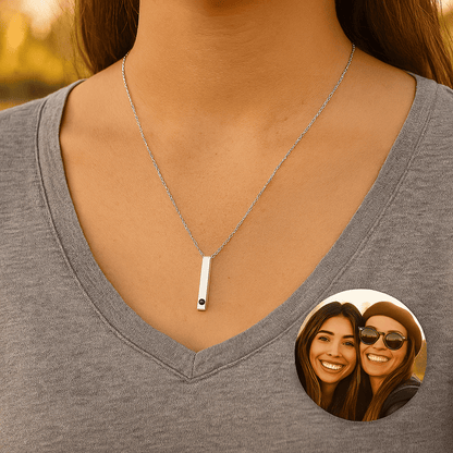 Custom Photo Projection Rectangular Bar Necklace - Hidden Forever