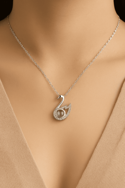 Custom Photo Projection Swan Pendant Necklace - Hidden Forever