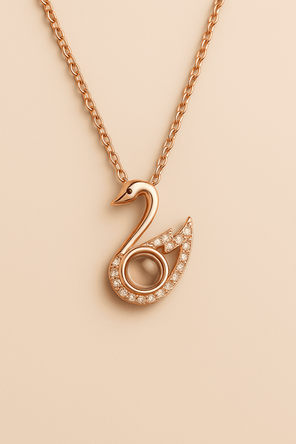 Custom Photo Projection Swan Pendant Necklace - Hidden Forever