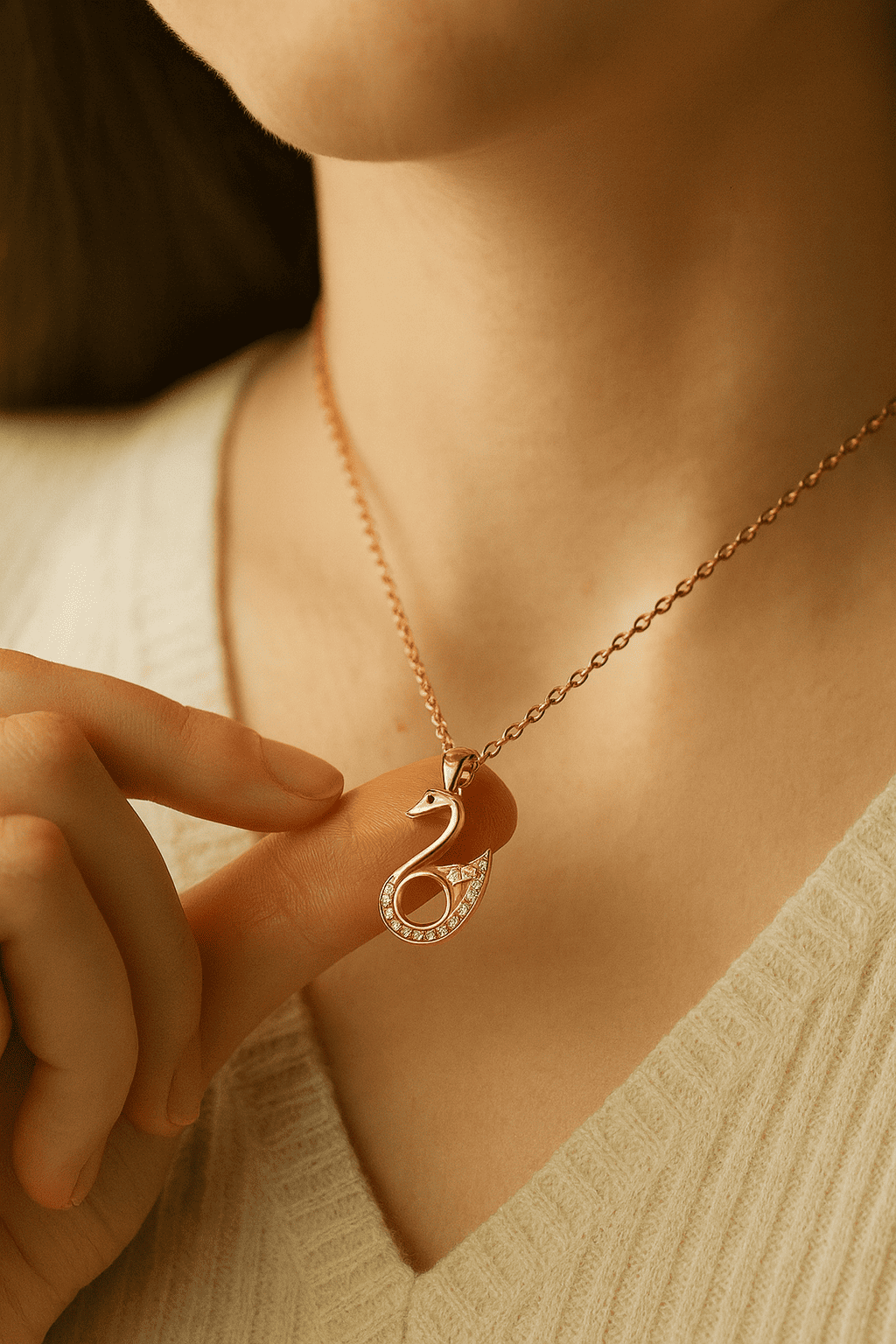 Custom Photo Projection Swan Pendant Necklace - Hidden Forever