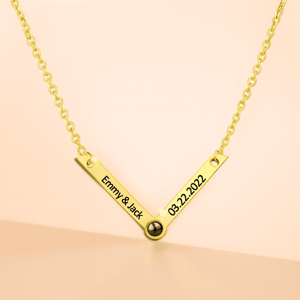 Custom Photo Projection V - Shaped Pendant Necklace - Hidden Forever