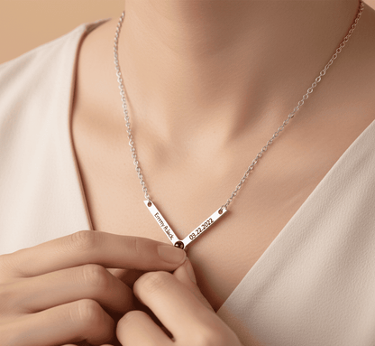 Custom Photo Projection V - Shaped Pendant Necklace - Hidden Forever