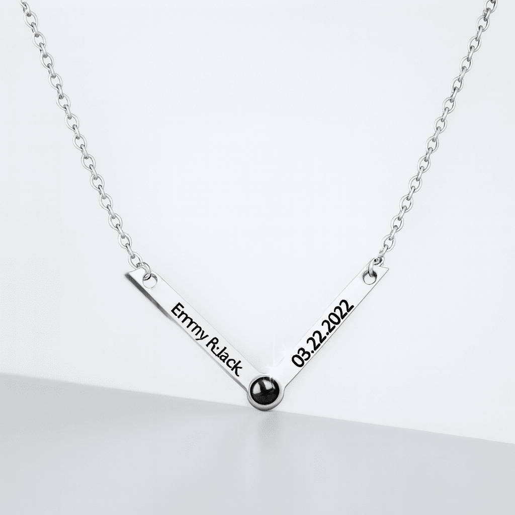 Custom Photo Projection V - Shaped Pendant Necklace - Hidden Forever