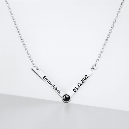 Custom Photo Projection V - Shaped Pendant Necklace - Hidden Forever