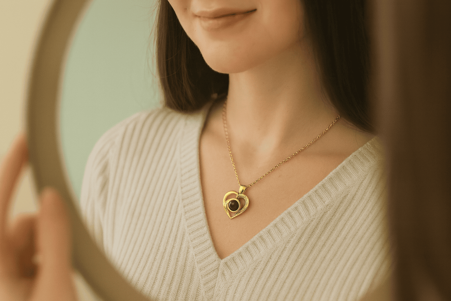 Custom Photo Projection Viking Heart Necklace - Hidden Forever