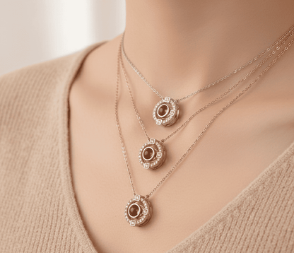 Custom Round Zircon Gem Hidden Photo Necklace - Hidden Forever