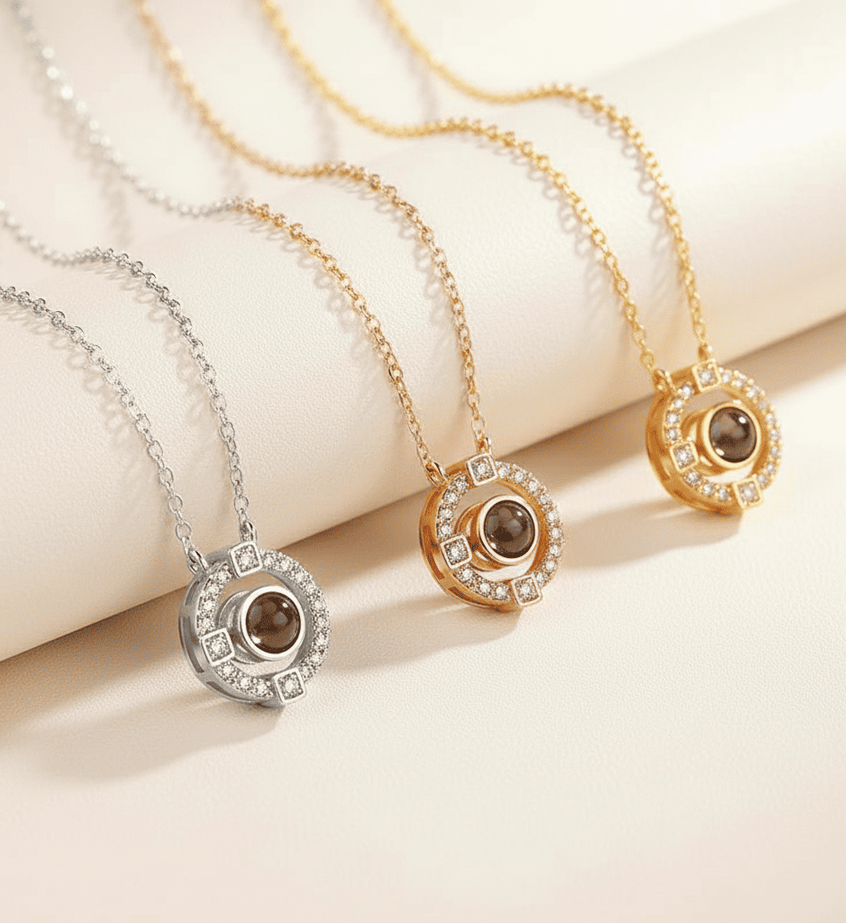 Custom Round Zircon Gem Hidden Photo Necklace - Hidden Forever