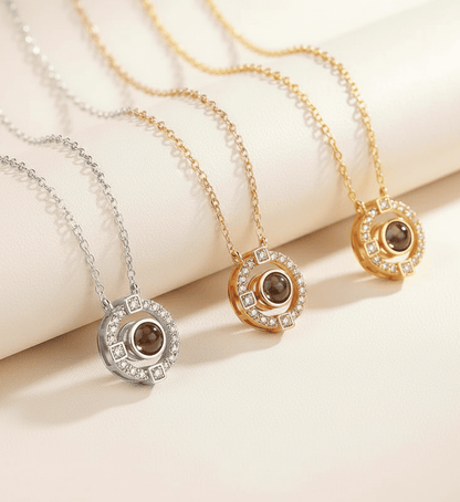 Custom Round Zircon Gem Hidden Photo Necklace - Hidden Forever