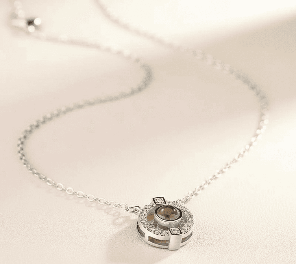 Custom Round Zircon Gem Hidden Photo Necklace - Hidden Forever