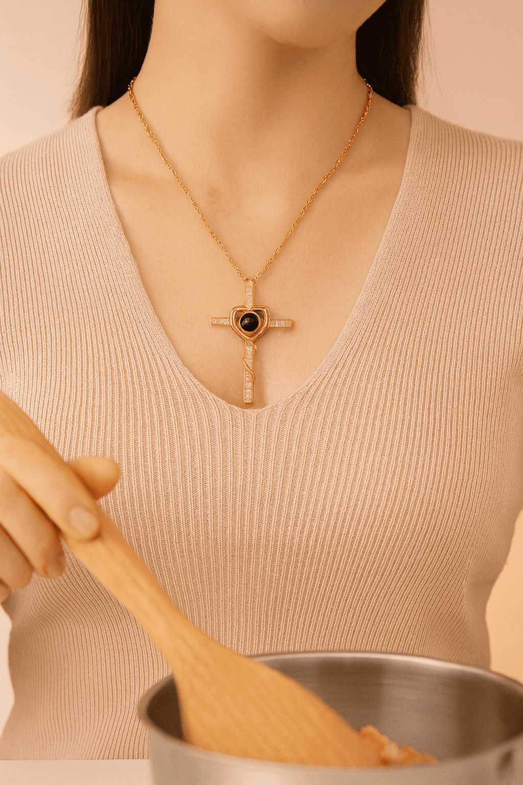 Custom Silver Cross Heart Hidden Photo Necklace - Hidden Forever