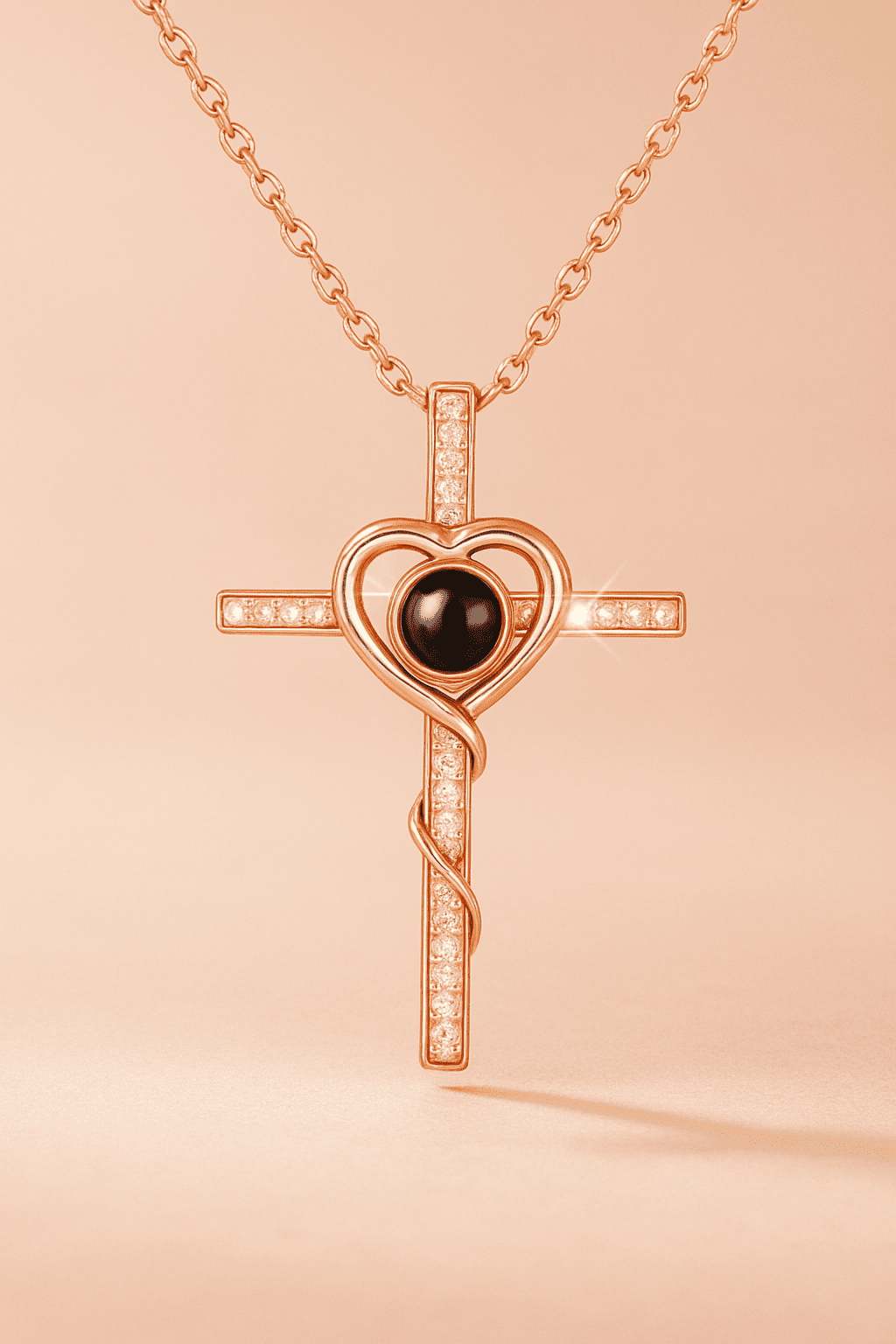 Custom Silver Cross Heart Hidden Photo Necklace - Hidden Forever