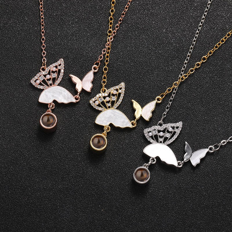 Custom Sparkly Butterflies Hidden Photo Necklace - Hidden Forever