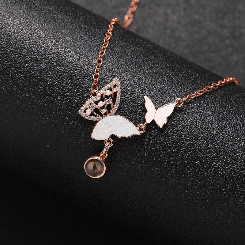 Custom Sparkly Butterflies Hidden Photo Necklace - Hidden Forever