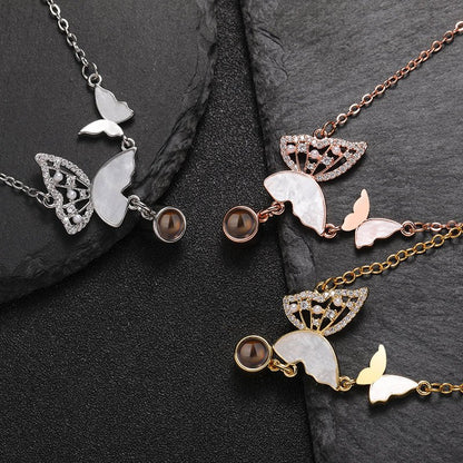 Custom Sparkly Butterflies Hidden Photo Necklace - Hidden Forever