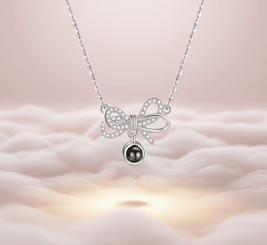 Custom Stylish Ribbon Zircon Hidden Photo Necklace - Hidden Forever