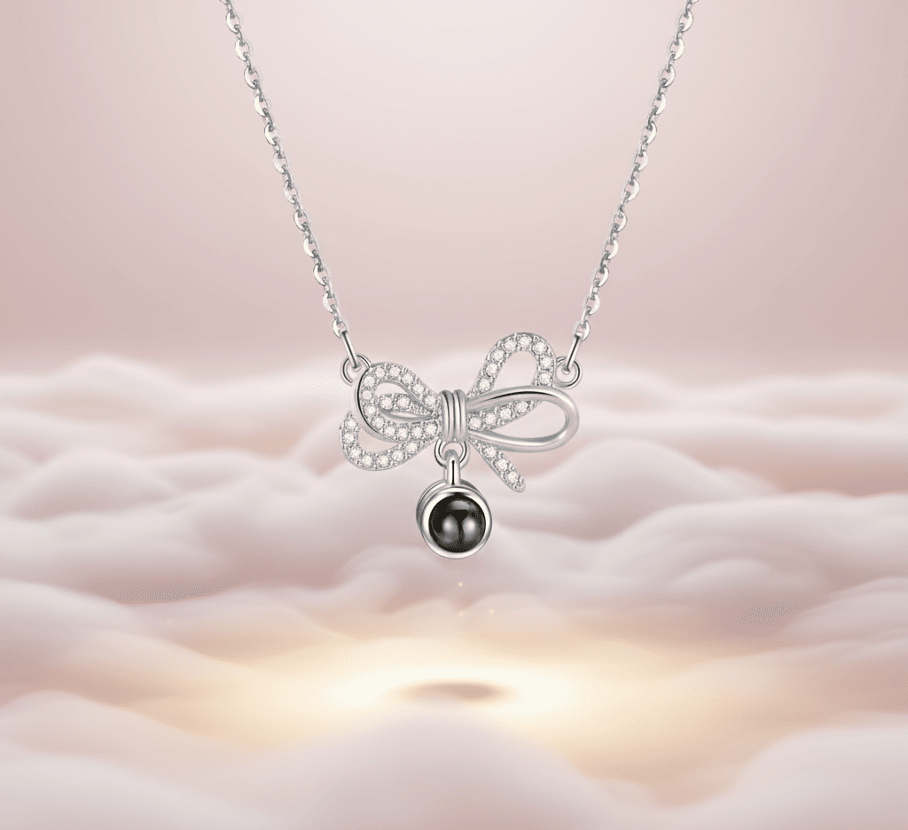 Custom Stylish Ribbon Zircon Hidden Photo Necklace - Hidden Forever