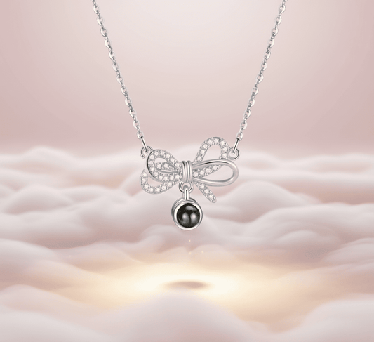 Custom Stylish Ribbon Zircon Hidden Photo Necklace - Hidden Forever