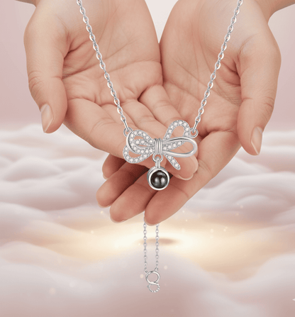 Custom Stylish Ribbon Zircon Hidden Photo Necklace - Hidden Forever