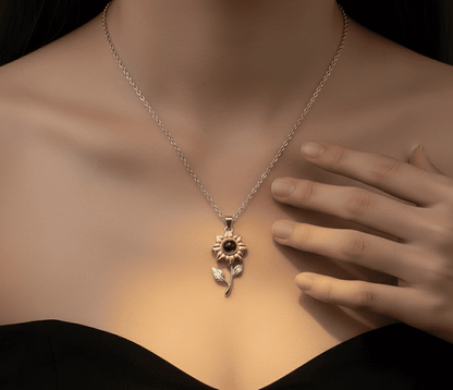 Custom Sunflower Zircon Gem Hidden Photo Necklace - Hidden Forever