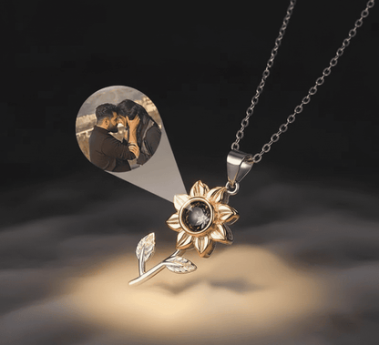 Custom Sunflower Zircon Gem Hidden Photo Necklace - Hidden Forever