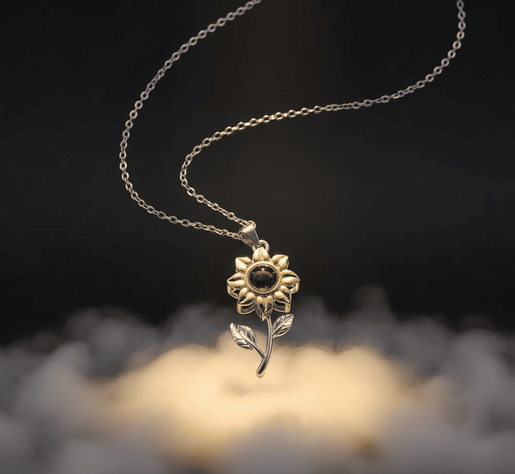 Custom Sunflower Zircon Gem Hidden Photo Necklace - Hidden Forever