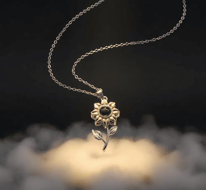 Custom Sunflower Zircon Gem Hidden Photo Necklace - Hidden Forever