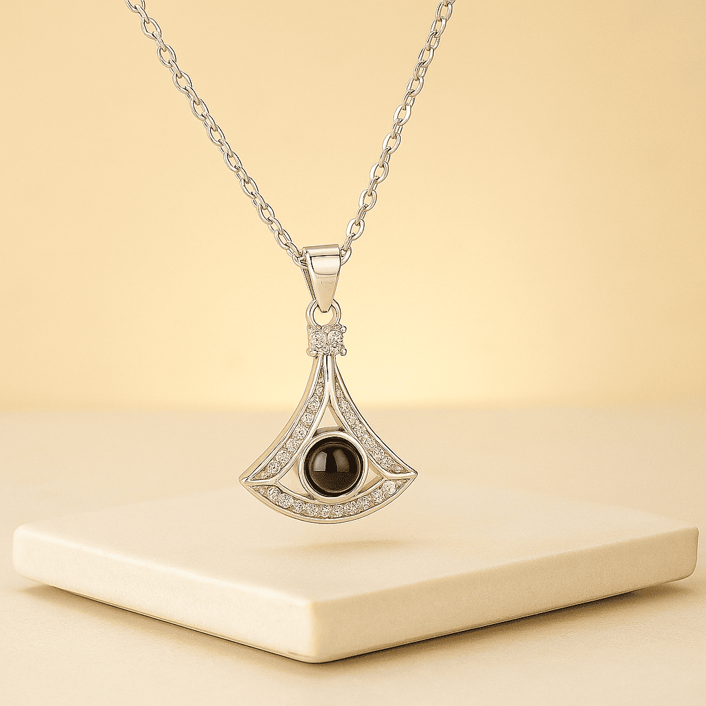 Custom Triangle Zircon Gem Hidden Photo Necklace - Hidden Forever