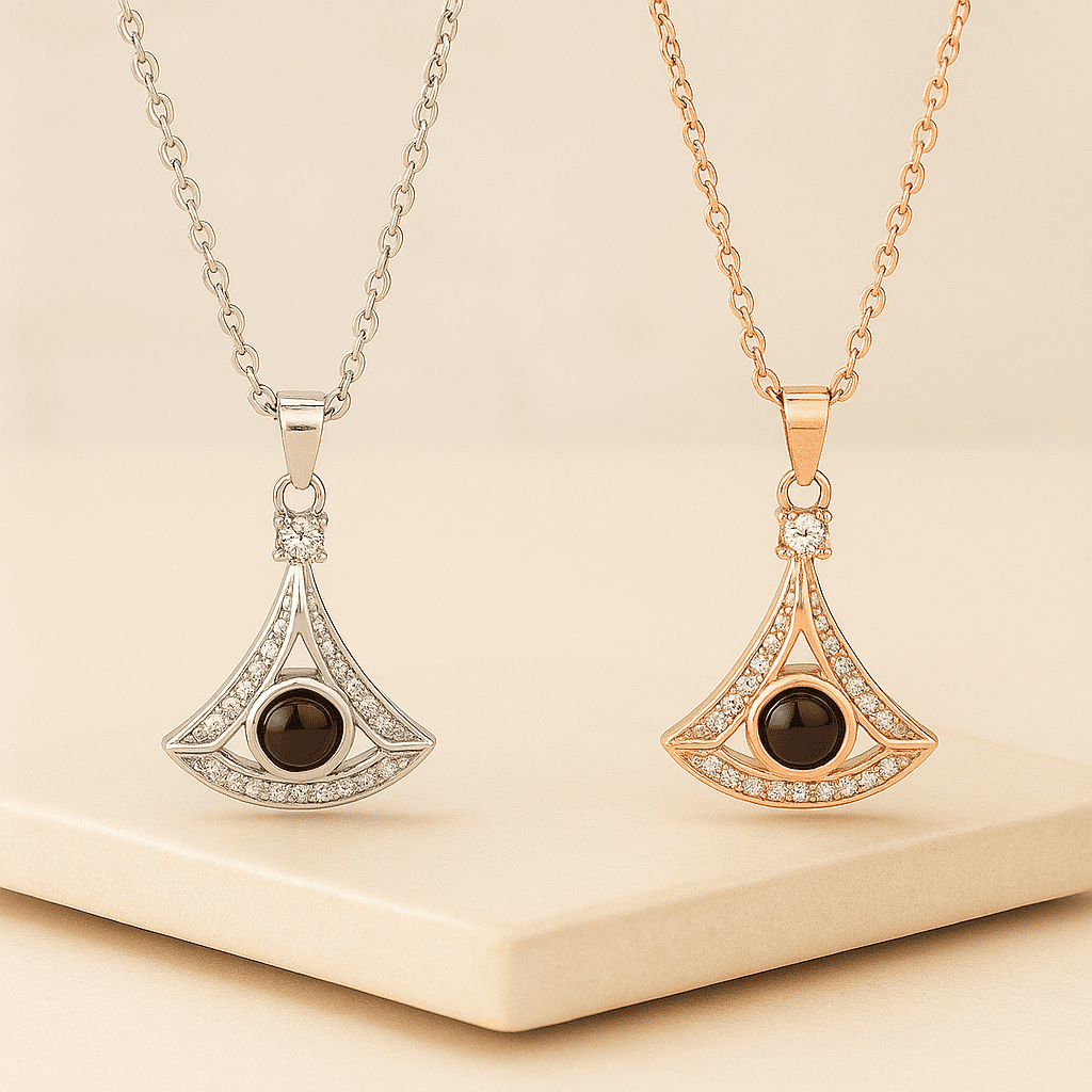 Custom Triangle Zircon Gem Hidden Photo Necklace - Hidden Forever
