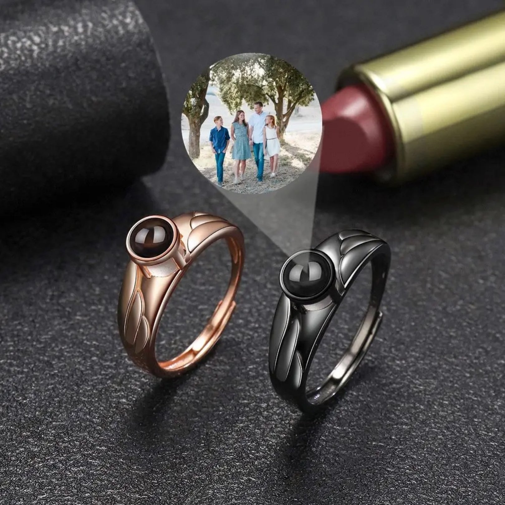 Custom Wings of Memory Hidden Photo Ring - Hidden Forever