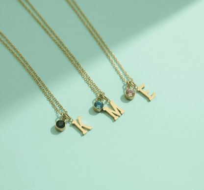 Dangling Initials and Birthstone Necklace - Hidden Forever