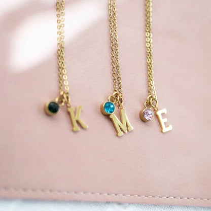 Dangling Initials and Birthstone Necklace - Hidden Forever