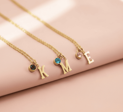 Dangling Initials and Birthstone Necklace - Hidden Forever