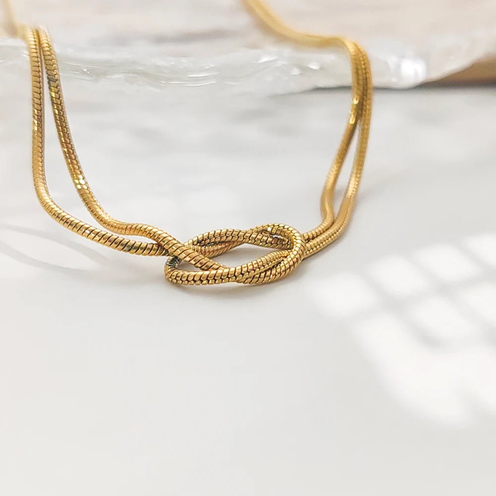 eManco Minimalist Jewelry Lusterless 14k Gold Plated Knotted Snake Chain Necklace Women's Stainless Steel Accessories Wholesale - Hidden Forever