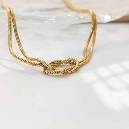 eManco Minimalist Jewelry Lusterless 14k Gold Plated Knotted Snake Chain Necklace Women's Stainless Steel Accessories Wholesale - Hidden Forever