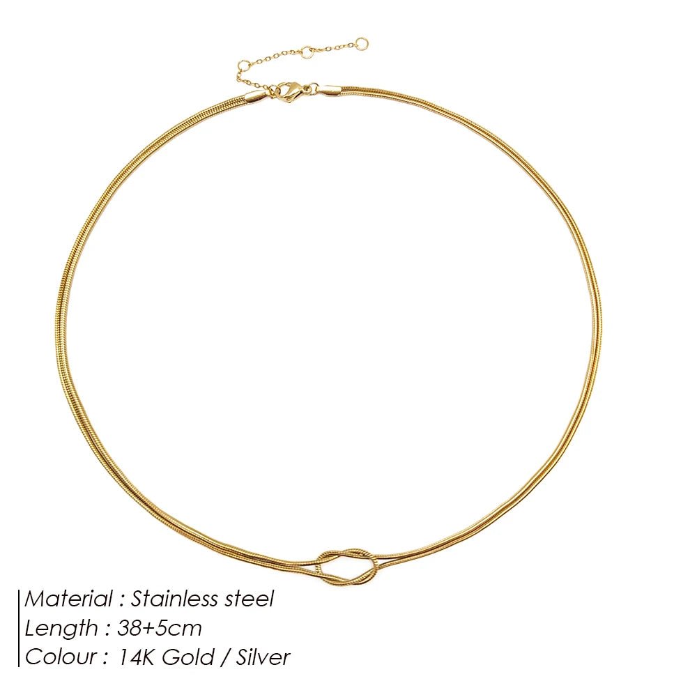 eManco Minimalist Jewelry Lusterless 14k Gold Plated Knotted Snake Chain Necklace Women's Stainless Steel Accessories Wholesale - Hidden Forever