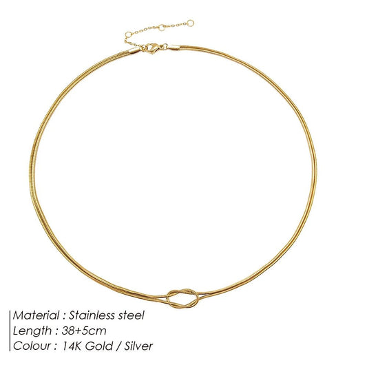 eManco Minimalist Jewelry Lusterless 14k Gold Plated Knotted Snake Chain Necklace Women's Stainless Steel Accessories Wholesale - Hidden Forever