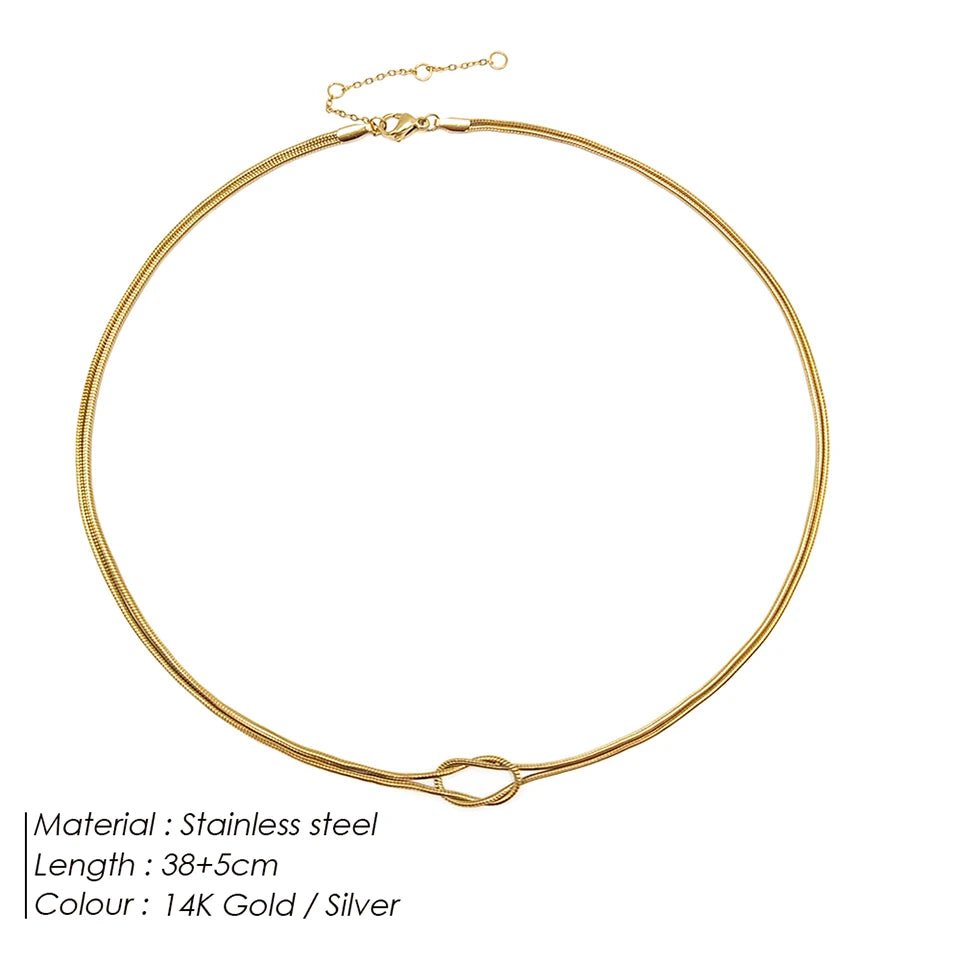 eManco Minimalist Jewelry Lusterless 14k Gold Plated Knotted Snake Chain Necklace Women's Stainless Steel Accessories Wholesale - Hidden Forever
