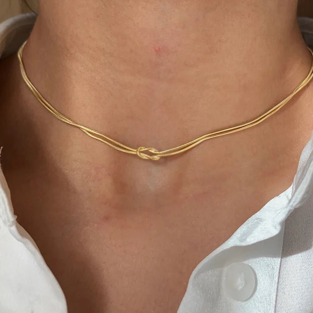 eManco Minimalist Jewelry Lusterless 14k Gold Plated Knotted Snake Chain Necklace Women's Stainless Steel Accessories Wholesale - Hidden Forever