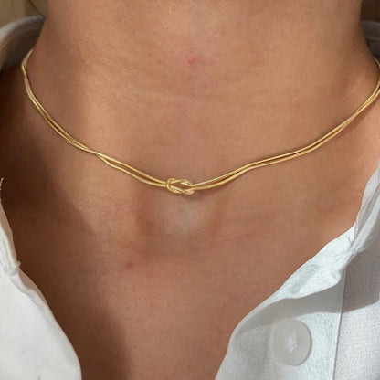 eManco Minimalist Jewelry Lusterless 14k Gold Plated Knotted Snake Chain Necklace Women's Stainless Steel Accessories Wholesale - Hidden Forever
