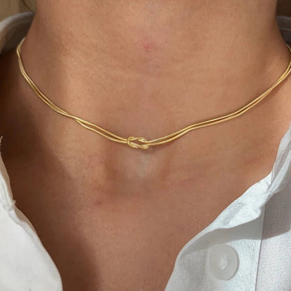 eManco Minimalist Jewelry Lusterless 14k Gold Plated Knotted Snake Chain Necklace Women's Stainless Steel Accessories Wholesale - Hidden Forever