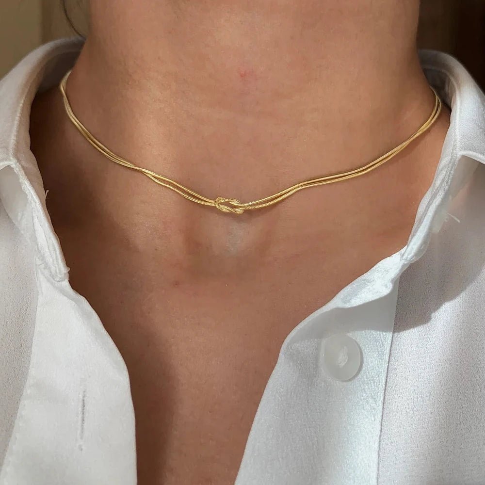 eManco Minimalist Jewelry Lusterless 14k Gold Plated Knotted Snake Chain Necklace Women's Stainless Steel Accessories Wholesale - Hidden Forever