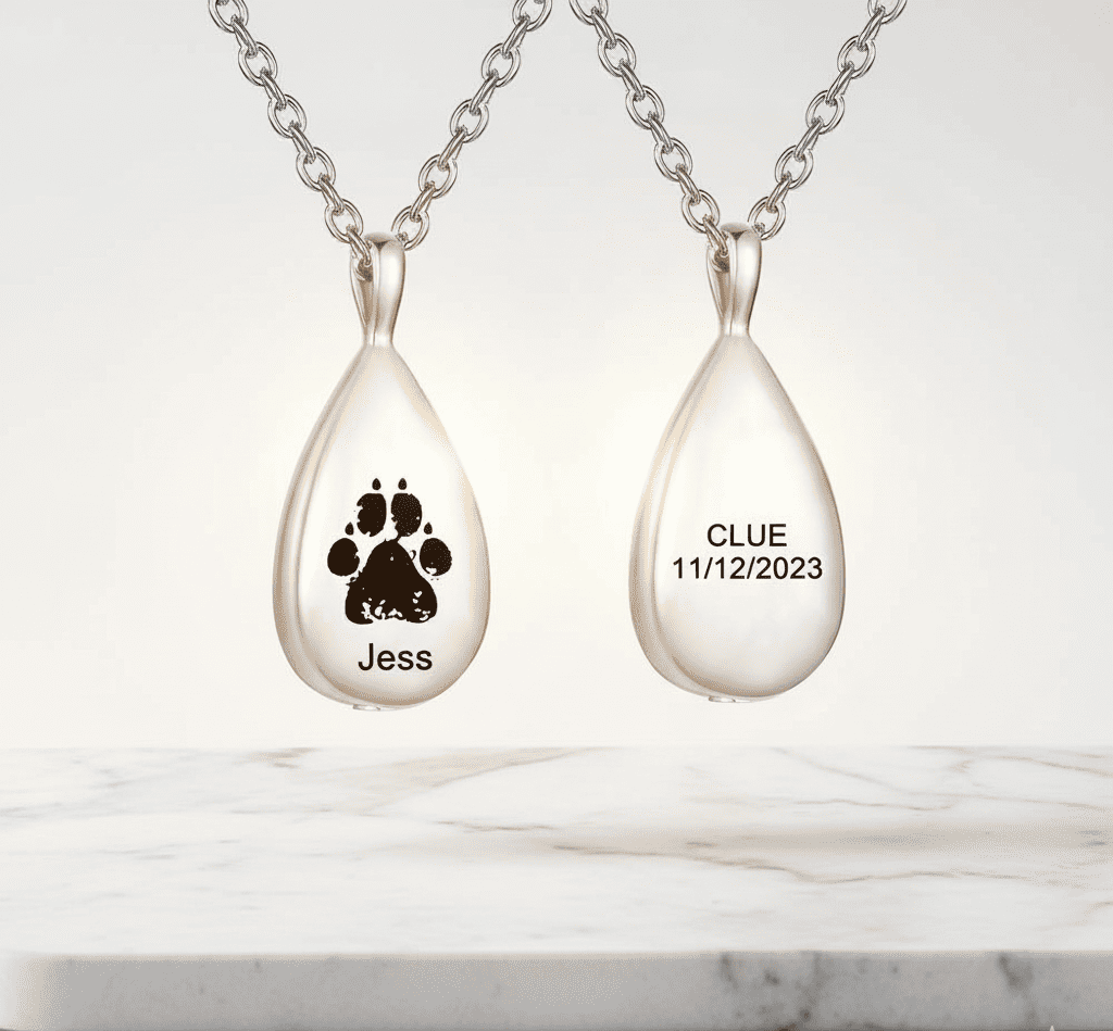 Fingerprint Teardrop Necklace with Engraving for Ashes - Hidden Forever