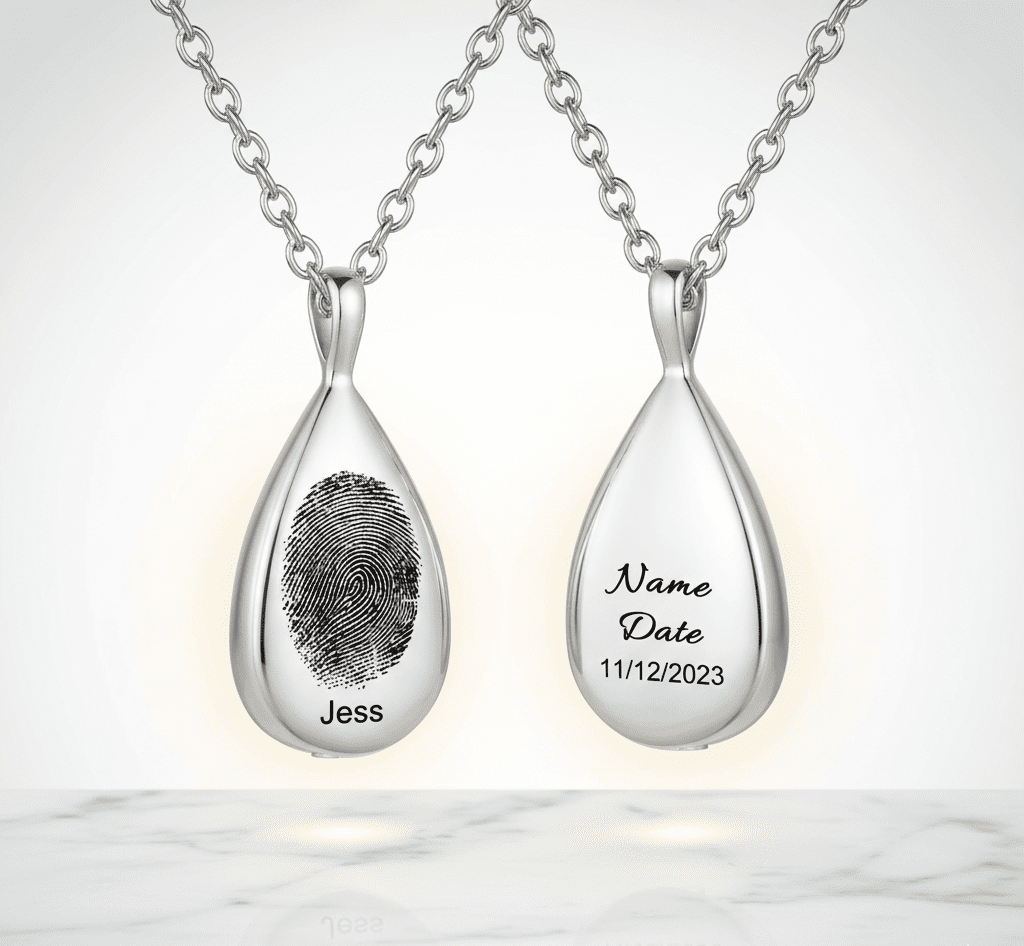 Fingerprint Teardrop Necklace with Engraving for Ashes - Hidden Forever