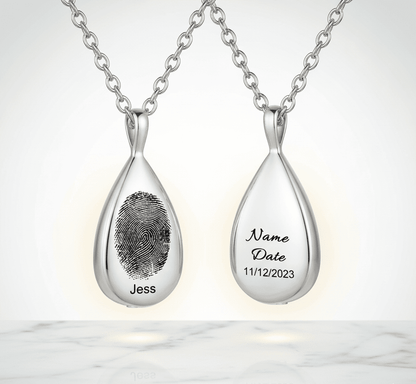 Fingerprint Teardrop Necklace with Engraving for Ashes - Hidden Forever