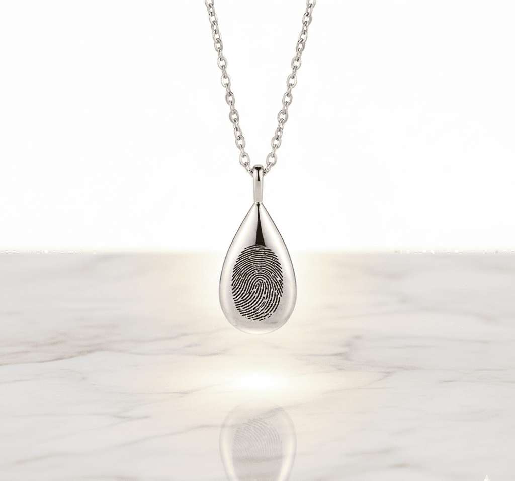 Fingerprint Teardrop Necklace with Engraving for Ashes - Hidden Forever