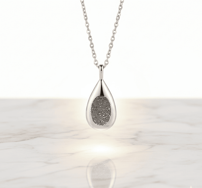 Fingerprint Teardrop Necklace with Engraving for Ashes - Hidden Forever