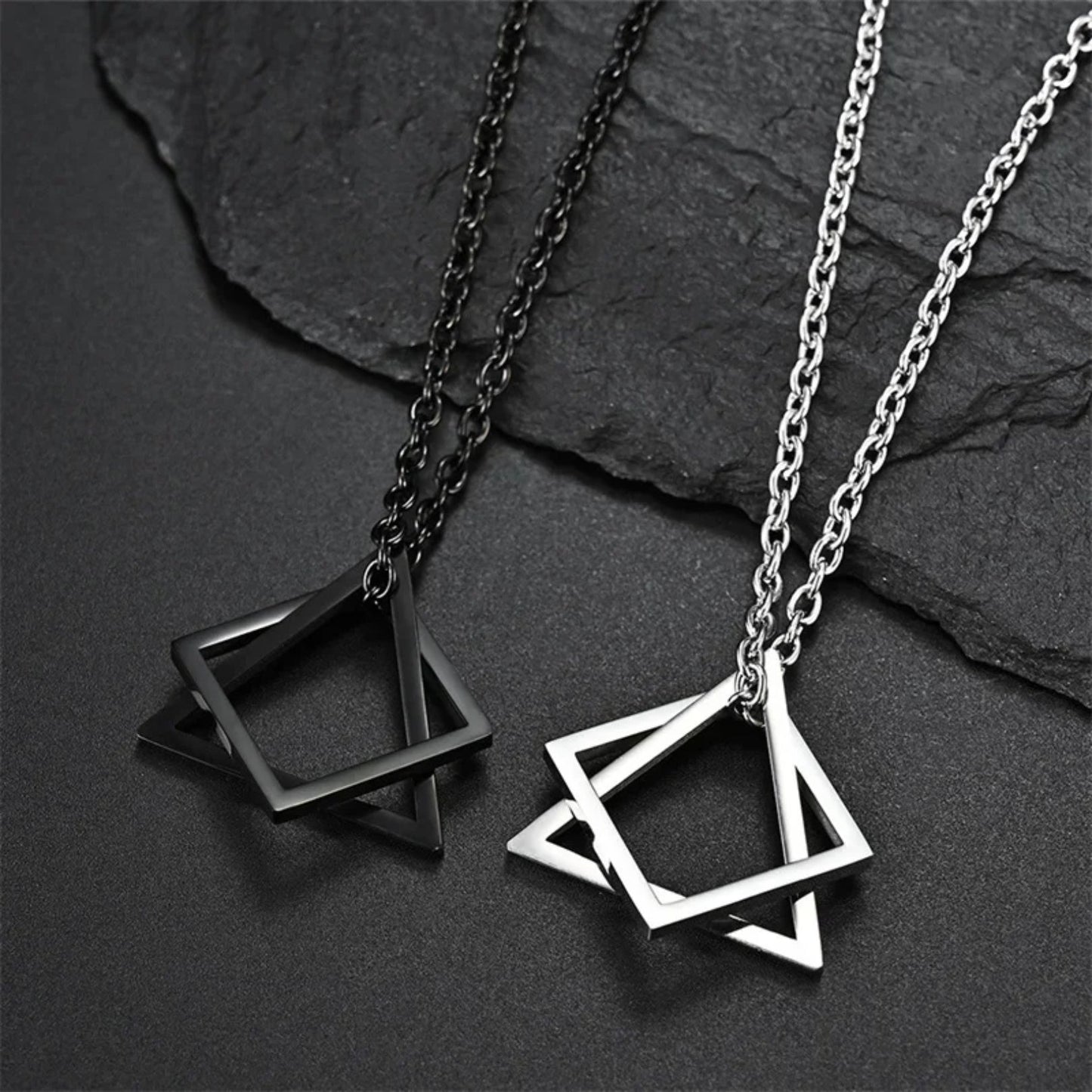 Geometric Triangle & Square Pendant Necklace - Hidden Forever