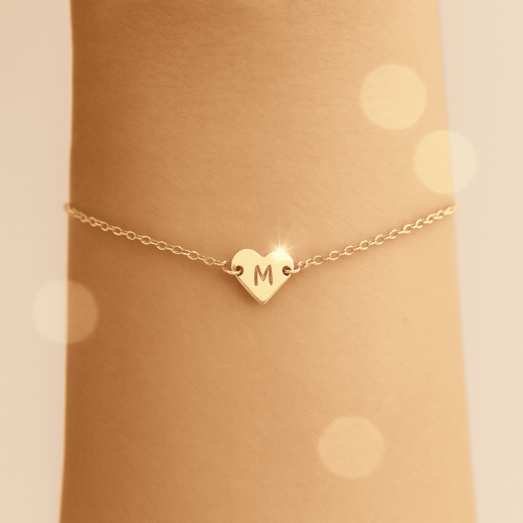 Gold Heart Customise Initial Bracelet - Hidden Forever