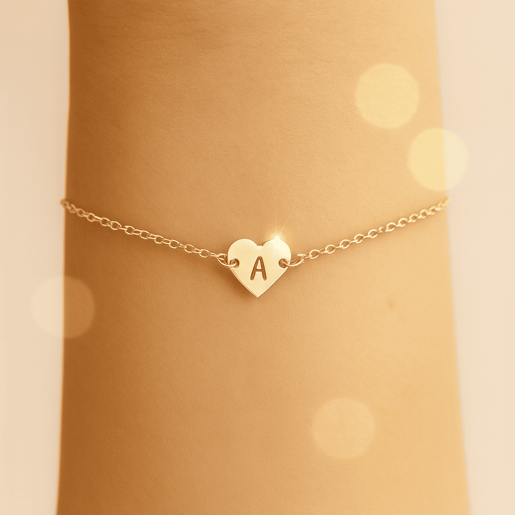 Gold Heart Customise Initial Bracelet - Hidden Forever