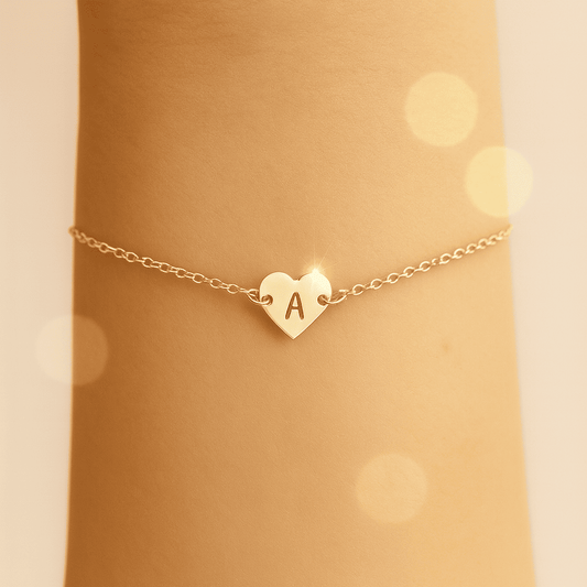 Gold Heart Customise Initial Bracelet - Hidden Forever